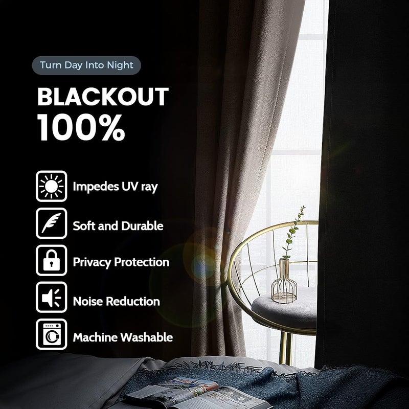SimpleHome 100% Blackout Curtains for Bedroom,Thermal Insulated Cream Grommet Window Drapes Room Darkening Curtains for Living Room with Black Back,38 x 84 Inch,2 Panels - Image 2